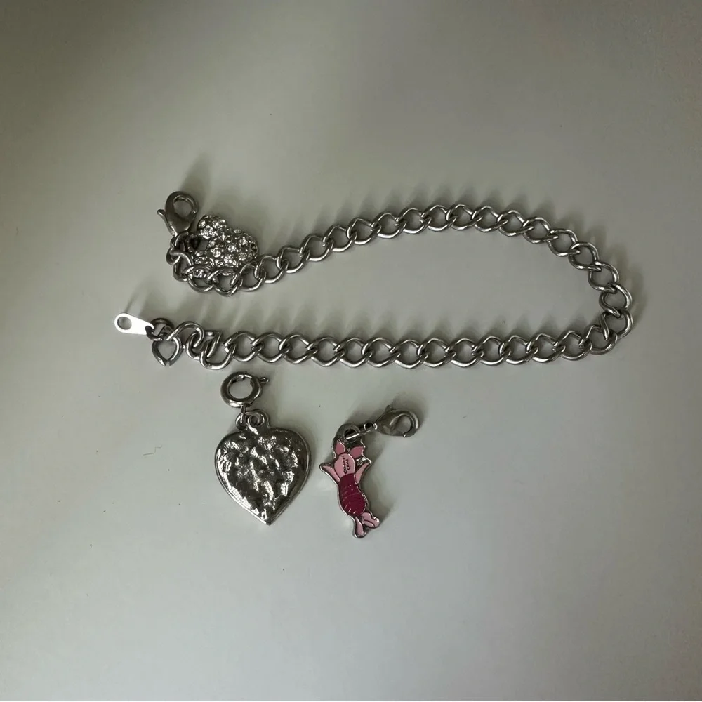 Disney Charm Bracelet Silver-Tone w Piglet Mickey Friends